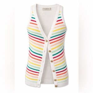 LOFT Rainbow Stripe Knit Tank Cardigan Vest Coastal Preppy Summer-Small